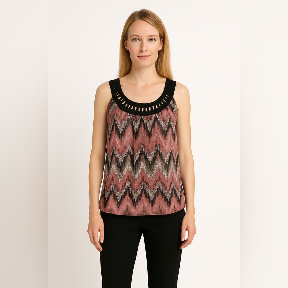 Signature by Larry Levine Brown Peach Sleeveless Blouse Small